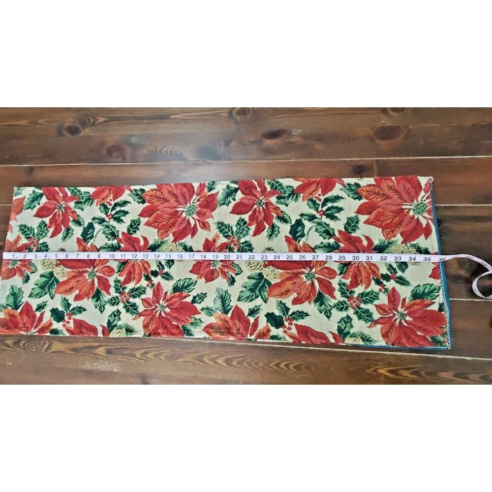 Table Runner Red Green Cream Gold Poinsettias Tapestry 70x12